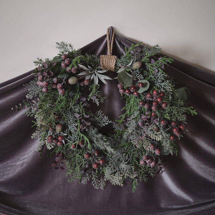 40cm Pre Lit Purple Berry Heart Wreath