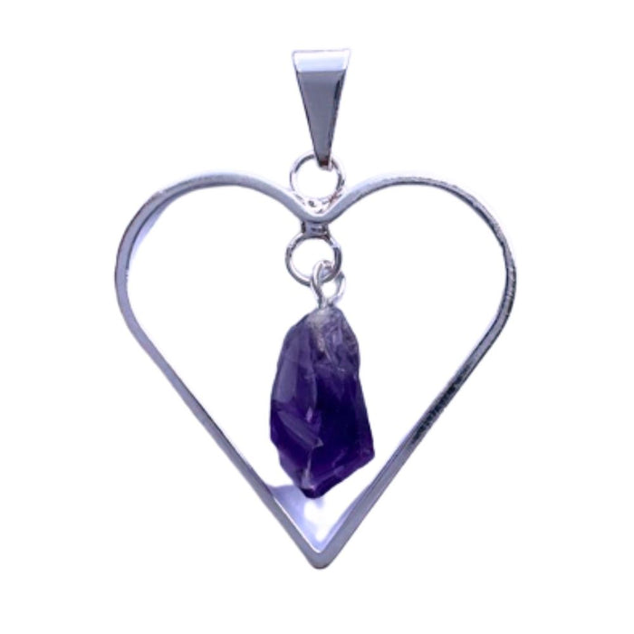 Amethyst Raw in a Heart Pendant