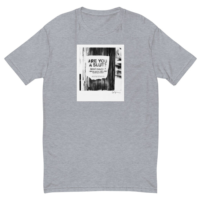 are you a slut heather grey
graphic t-shirt