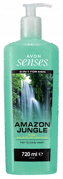 Avon Senses 2 in 1 For Men Amazon Jungle Fresh Saga & Sandalwood Hair & Body Wash XXL - 720ml