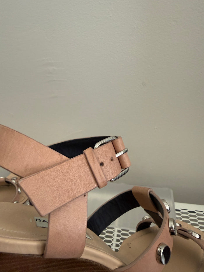 Tan Balenciaga strappy sandals size 38 with multiple thin straps and open toe design, stylish footwear for women.