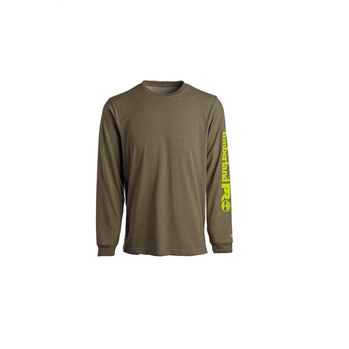 BASE PLATE BLENDED LONG SLEEVE T-SHIRT WITH LOGO - 369-Burnt Olive Heather | Timberland PRO TB0A1HRV