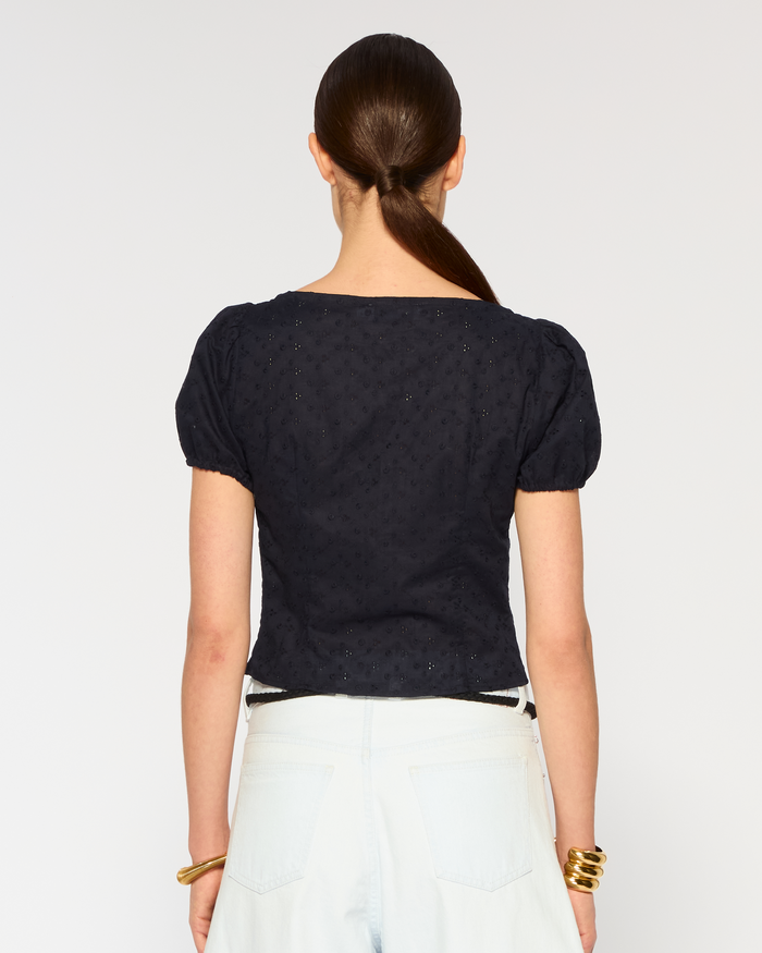 Broderie Bodice Top - Navy Blue