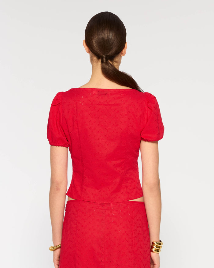 Broderie Bodice Top - Red