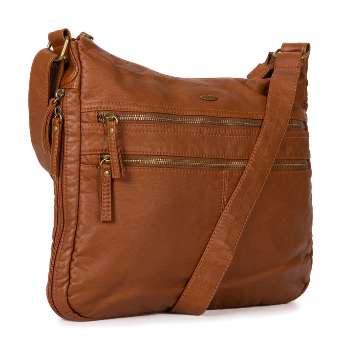Large Faux Leather Expandable Crossbody Bag - Bentley
