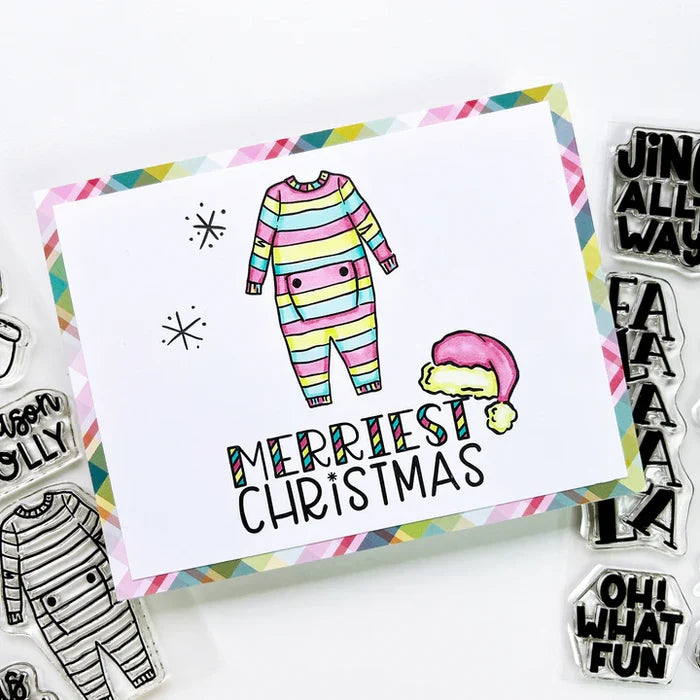 Catherine Pooler - Stamp Set - Old Saint Nick. The Old Saint Nick 6x8 Stamp Set has everything but the man himself! This fun line-art set includes all of Saint Nick's gear from his suit and boots to his long johns to keep him cozy in the North Pole! Available at Embellish Away located in Bowmanville Ontario Canada. Card example by brand ambassador.