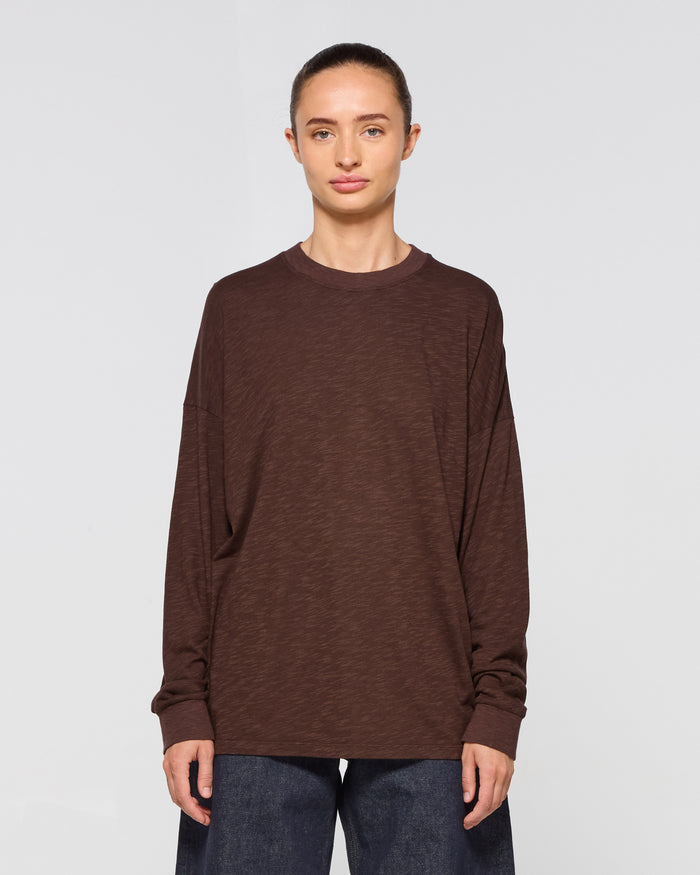 Cotton Long Sleeve T-Shirt - Chocolate Brown