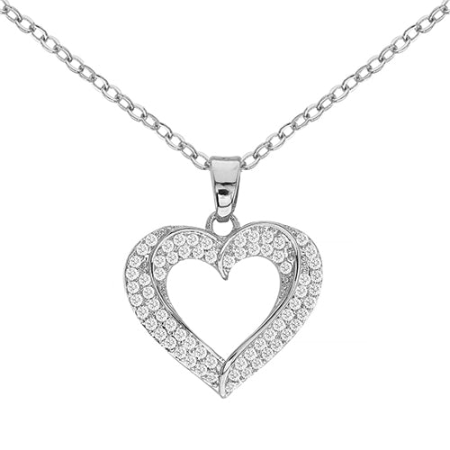 Cubic Zirconia Open Heart Pendant Necklace - ikatehouse