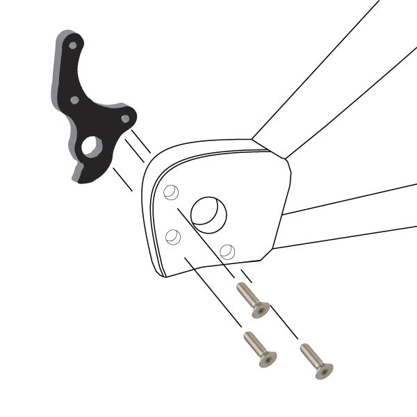 Hanger #137 attaches to the frame's rear dropout using three M4x10 flat head screws.