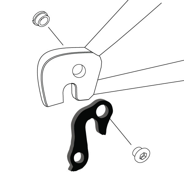 Hanger #153 attaches to the rear dropout from the outside or derailleur side using one M8 chainring bolt.