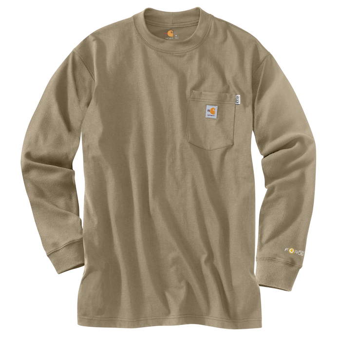 FR FORCE COTTON LONG SLEEVE T-SHIRT - 250-Khaki | Carhartt 100235