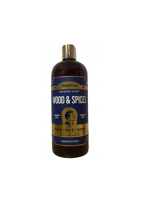 Hopificio Three in One Wood & Spices Liquid Soap 1000 ml – Luxurious Cleansing for Hands, Body & Hair - Aegean Vibe