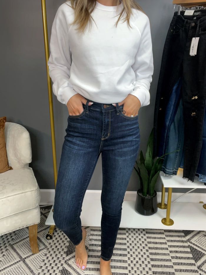 Judy Blue High Waist Hand Sanded Dark Wash Skinny Jeans