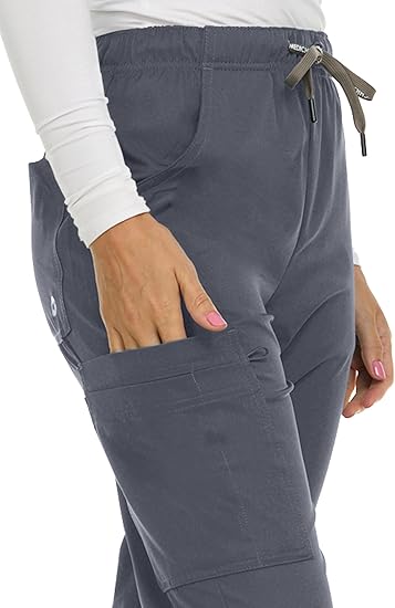 Medichic Eleanor V-Neck Top with Joelle Elastic Drawstring Cargo Pants Scrub Set - Pewter Grey
