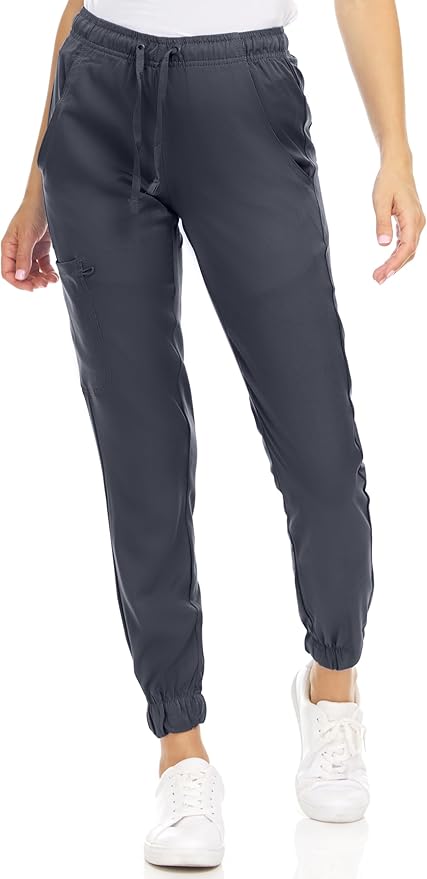 Medichic Eleanor V-Neck Top with Leah Elastic Waist Cargo Jogger Pants Scrub Set - Pewter Grey