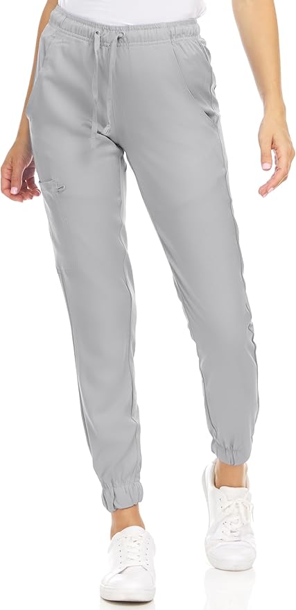 Medichic Eleanor V-Neck Top with Leah Elastic Waist Cargo Jogger Pants Scrub Set - Silver Grey