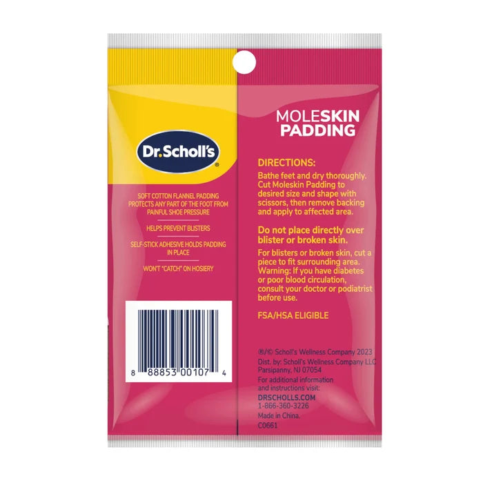 Moleskin padding strips package, soft cotton flap cushioning for foot pressure relief