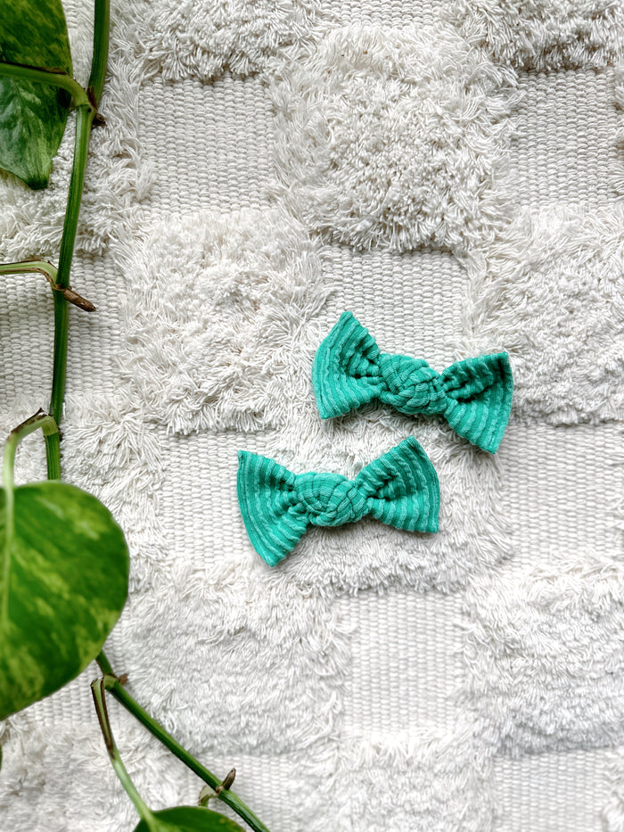 Pigtail Clip Set - Ribbed Jade Green
