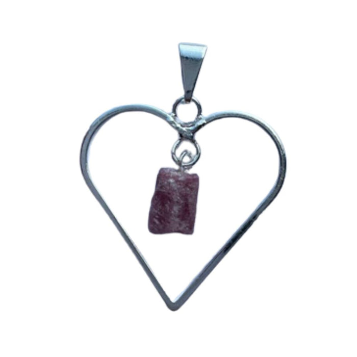 Raw Pink Tourmaline in a Heart Pendant