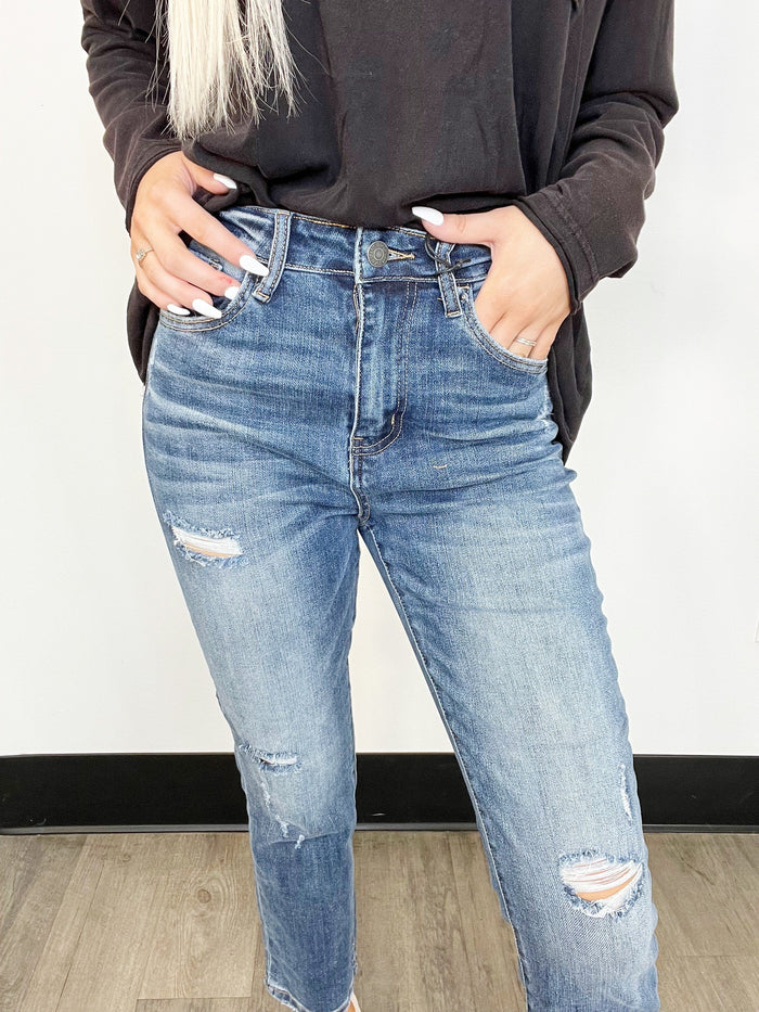 Risen Dark Vintage Wash Straight Leg Jeans
