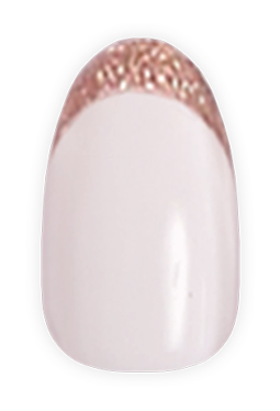 Rose Glitter French | Oval | Medium press-on nail with a soft pink base and shimmering rose gold glitter french tip manicure