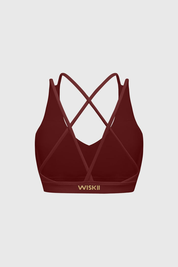 Scoop Neck Crossback Bra | Mulled Wine sports bra featuring a strappy criss-cross back and scoop neckline | WISKII Active