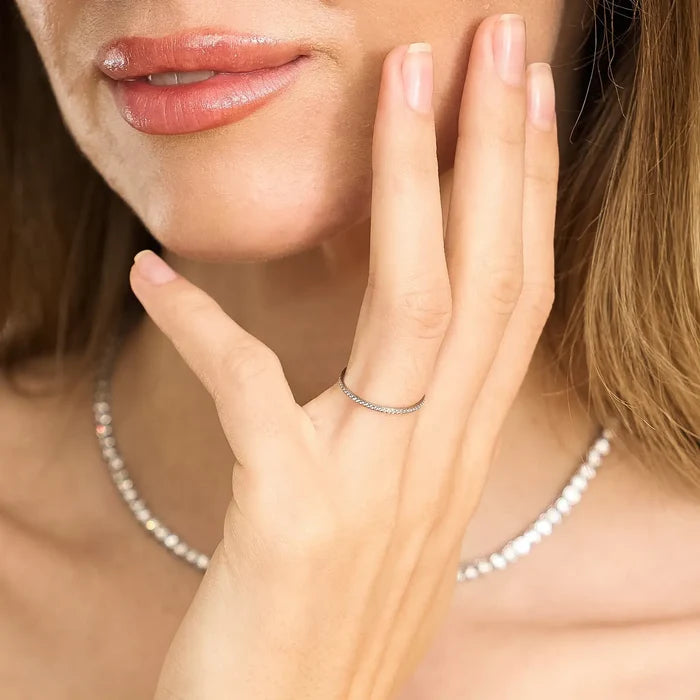 Silver Dainty Diamond Ring Band