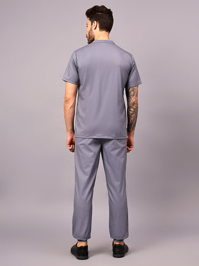 Stretchable (2Way) Men Graphite Mandarin Neck With Jogger Scrub Set