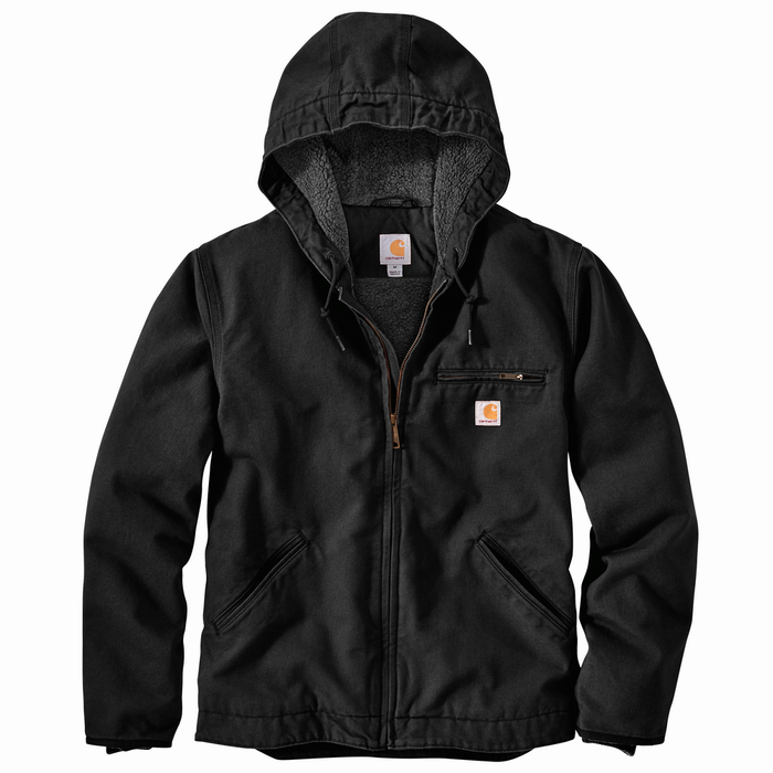 WASHED DUCK SHERPA LINED HOODED JACKET - BLK-Black | Carhartt 104392