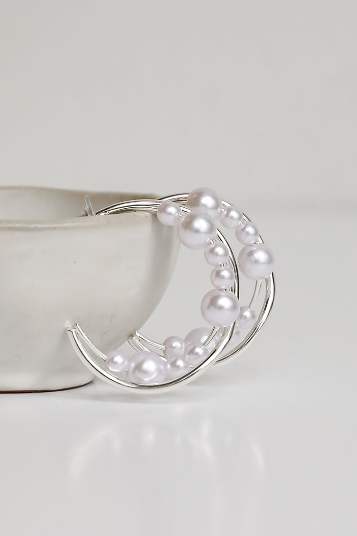 Aiden Silver Pearl Double Hoop Earrings