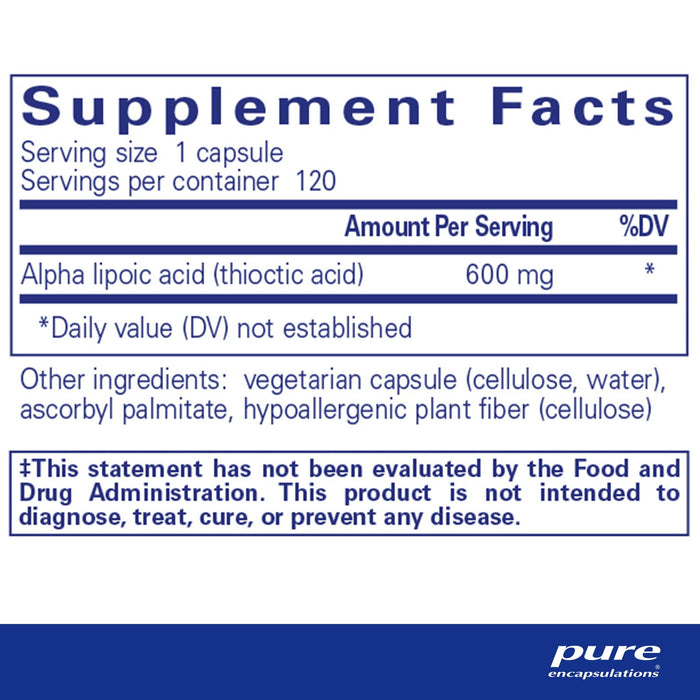 Alpha Lipoic Acid 600 mg 60 Capsules by Pure Encapsulations