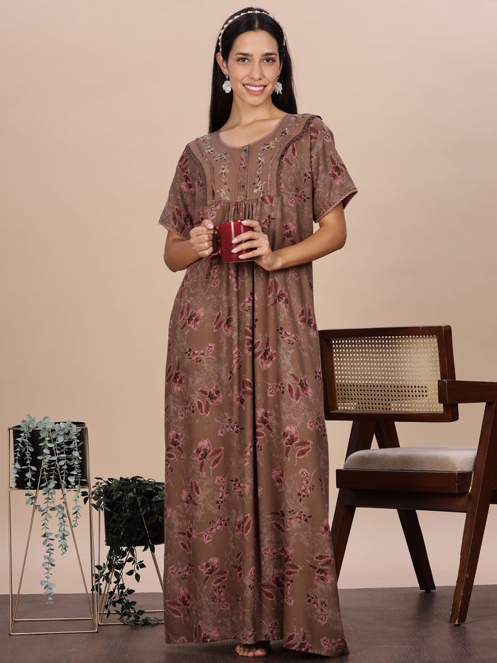 Floral Print Brown Alpine Ladies Nighty