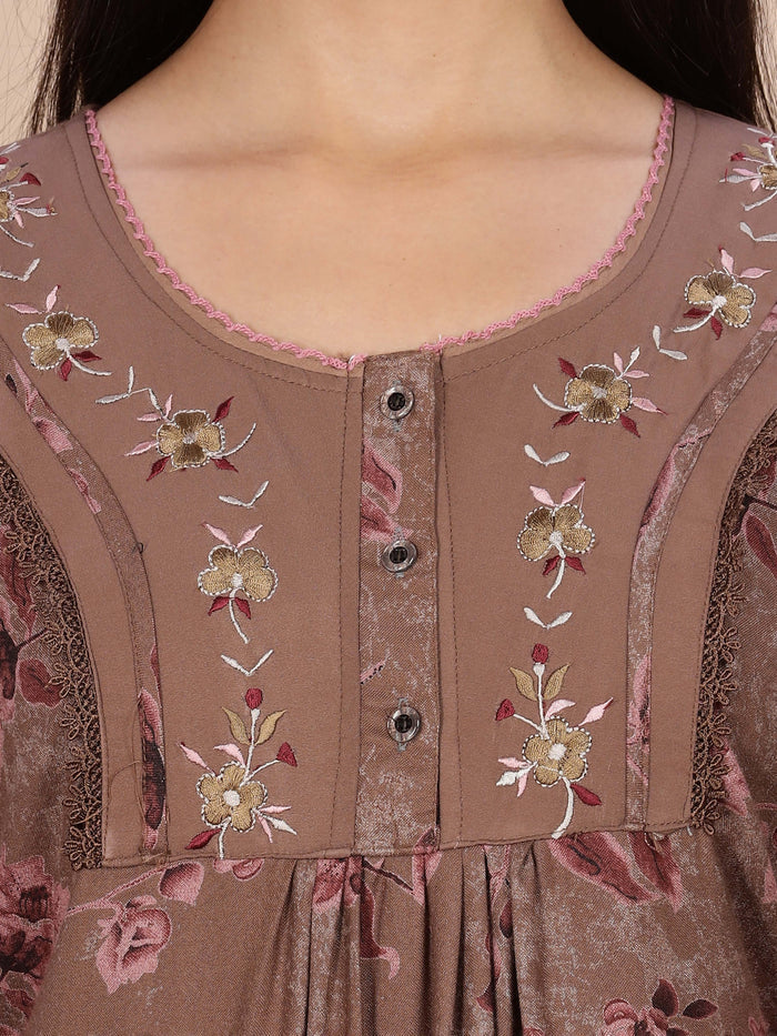 Floral Print Brown Alpine Ladies Nighty