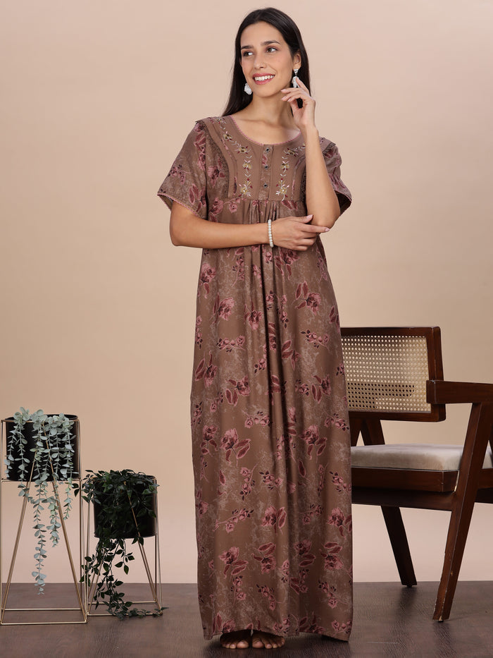 Floral Print Brown Alpine Ladies Nighty