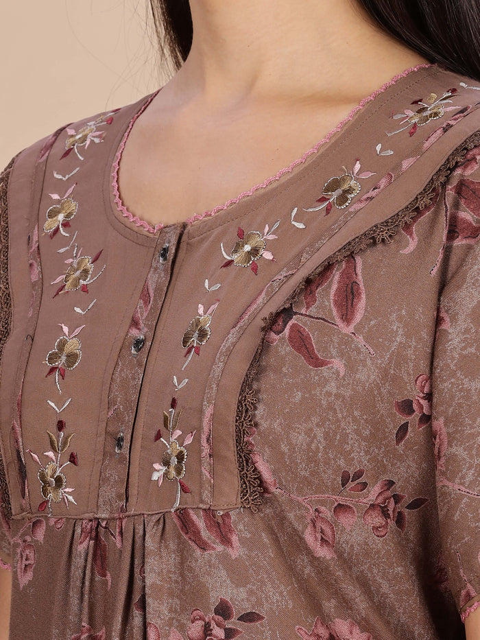 Floral Print Brown Alpine Ladies Nighty