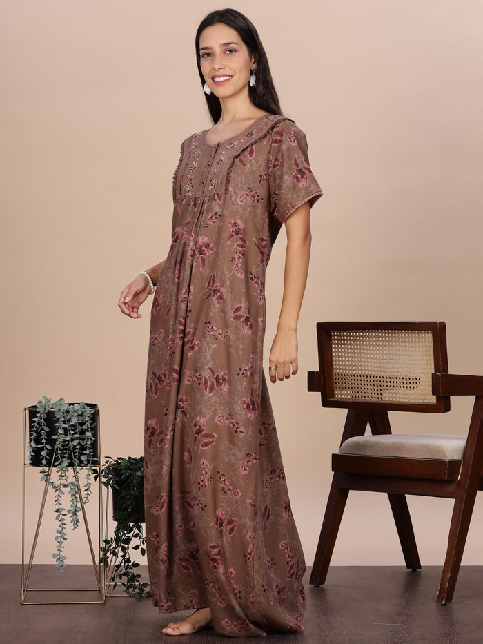 Floral Print Brown Alpine Ladies Nighty