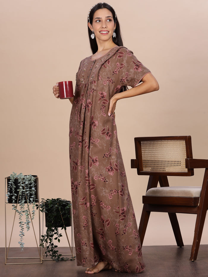 Floral Print Brown Alpine Ladies Nighty