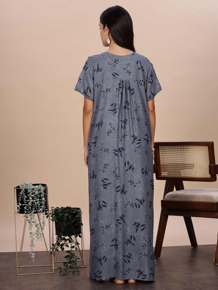 Floral Print Grey Alpine Nighty for Women