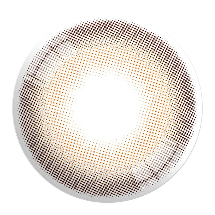 Design of the Ann365 Mauve Milk Brown prescription colour contact lens dailies from Eyecandys on a white background, showing the fine pixel detail and enlarging limbal ring.
