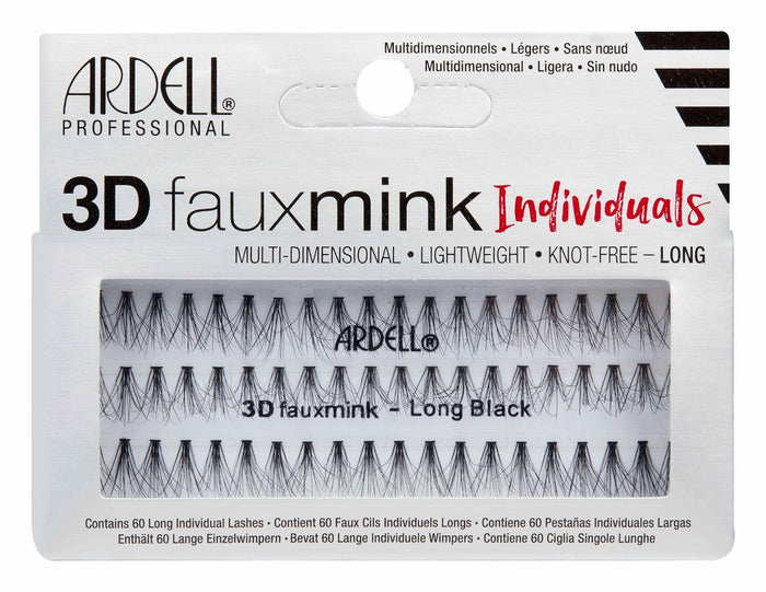 A box of 60 Long individual Faux mink lashes by Ardell with text describing the lashes