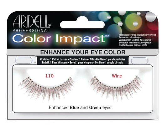 Front view of an Ardell Color Impact Lash 110 Wine false lashes set in complete retail wall hook packaging