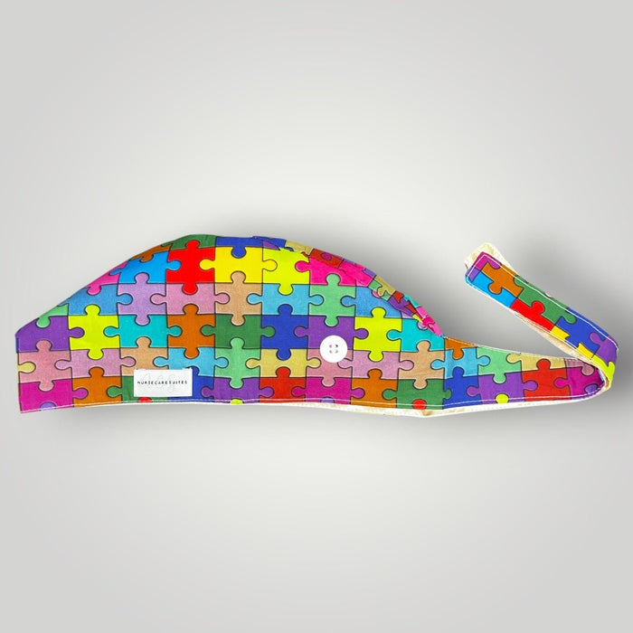 Autism Acceptance Satin - Lined Tie Back Scrub Cap - Nursecaresuites - Online Healthcare BoutiqueScrub CapAdjustable Scrub CapAutism Acceptance Scrub CapAutism Awareness Scrub Cap