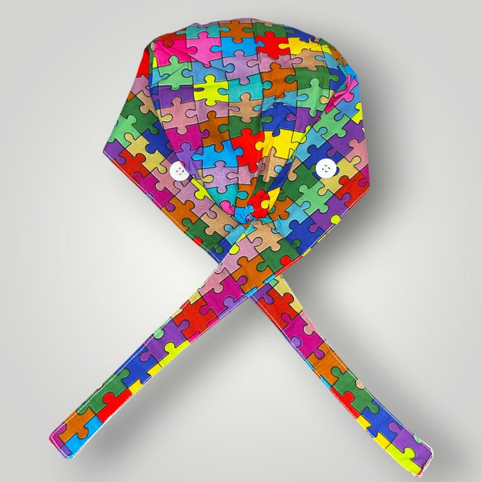 Autism Acceptance Satin - Lined Tie Back Scrub Cap - Nursecaresuites - Online Healthcare BoutiqueScrub CapAdjustable Scrub CapAutism Acceptance Scrub CapAutism Awareness Scrub Cap