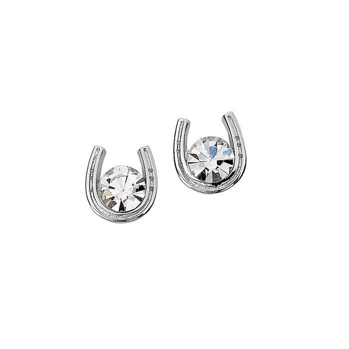 AWST Int'l Sterling Silver & CZ Horseshoe Stud Earrings - Breeches.com