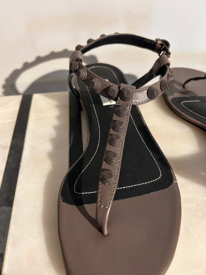Balenciaga Arena sandals in size 35.5, featuring sleek design and premium materials, displayed on a neutral background.