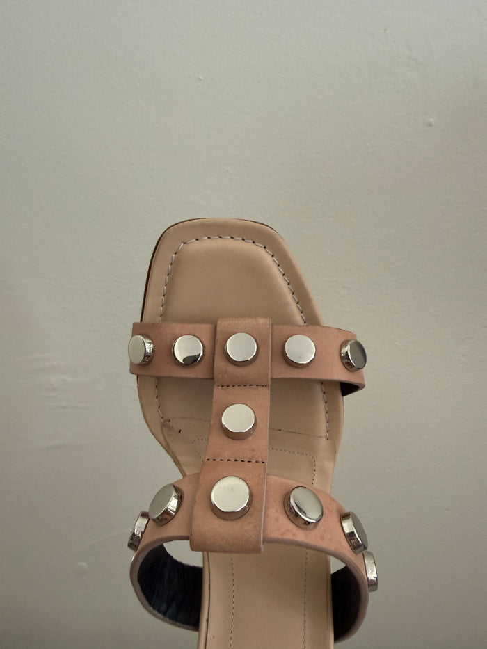 Balenciaga tan strappy shoes with open toe design and ankle straps, size 38, stylish footwear for casual or dressy occasions