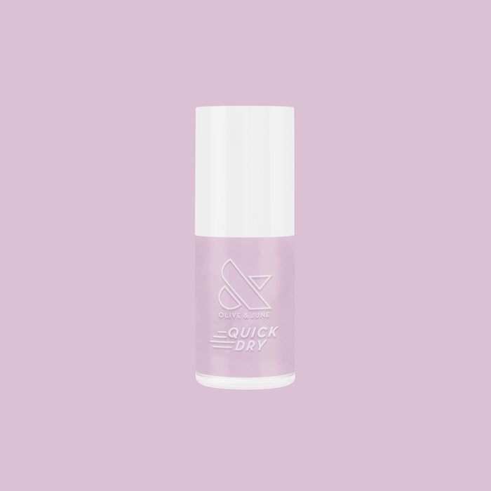 Baroque quick dry gel polish bottle with pearly iridescent finish on light purple background