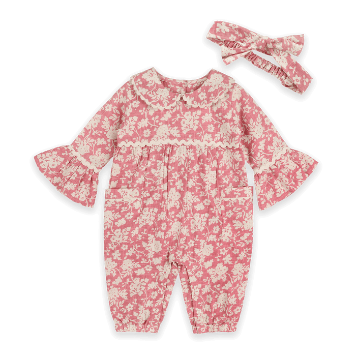 Beatrice Floral Baby Jumpsuit & Headband (Organic Cotton) - Outfit