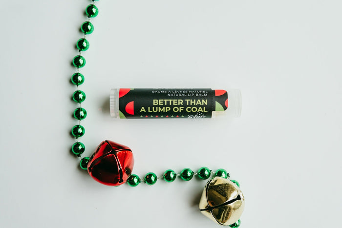Better Than a Lump of Coal lip balm with bells and beads