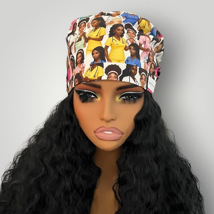 Black Girl Magic Satin - Lined Tie Back Scrub Cap - Nursecaresuites - Online Healthcare BoutiqueScrub Capblack girl magic scrub capblack healthcare professionalsblack nurse scrub cap